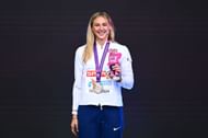 Molly Caudery during the medal ceremony for the Women's Pole Vault Final at the 26th European Athletics Championships - Rome 2024. (Photo by Mattia Ozbot/Getty Images for European Athletics)